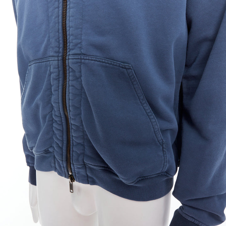 HAIDER ACKERMANN Perth blue washed cotton zip up hoodie XS