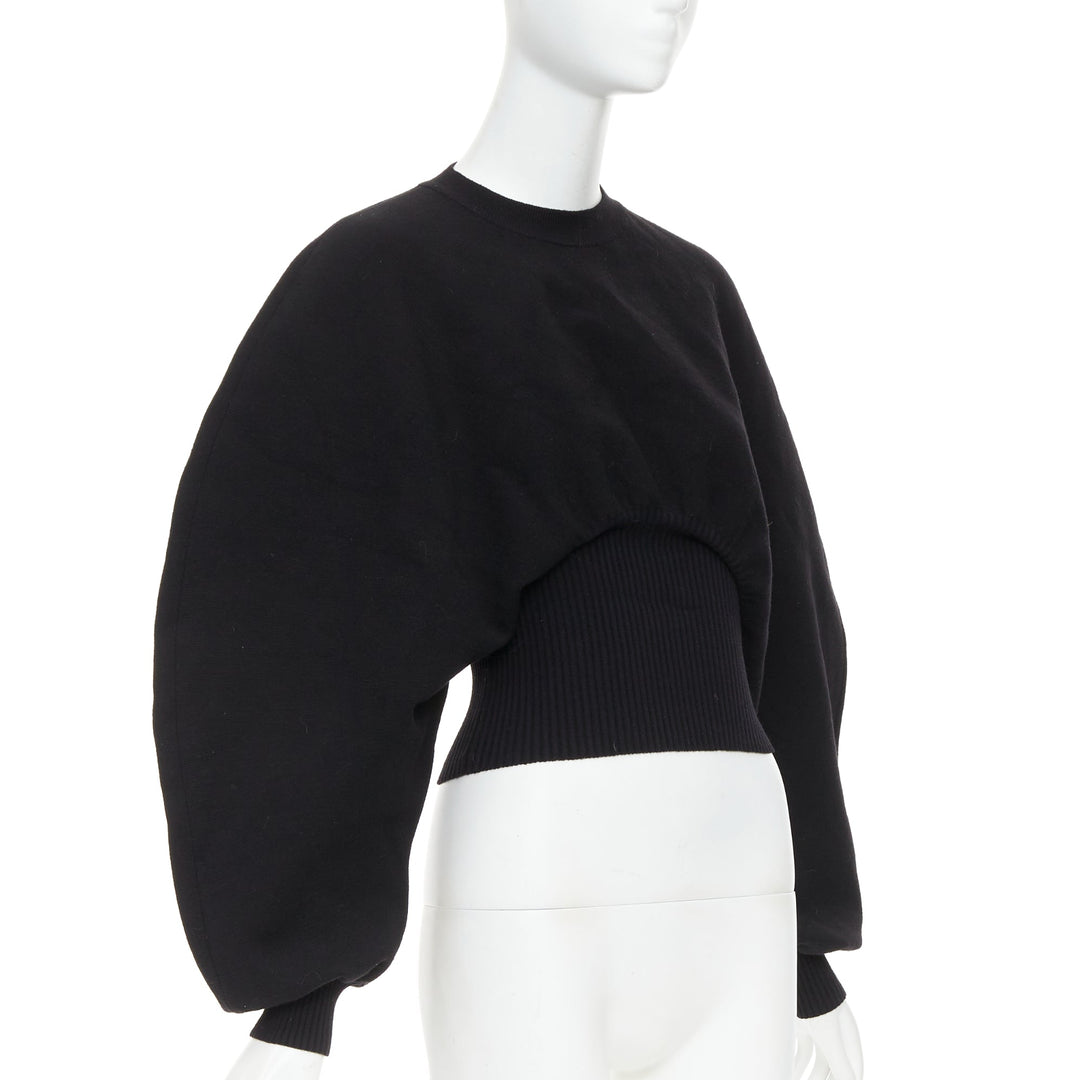 BOTTEGA VENETA Daniel Lee black wool sculptural rounded sleeves crop sweater XS