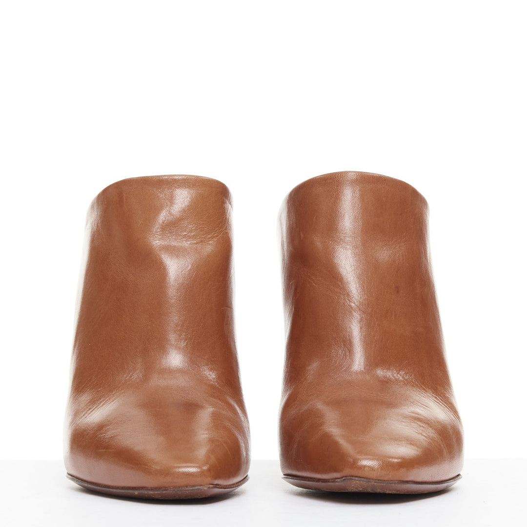 VETEMENTS Highlighter brown leather blue architectural heel mules EU35