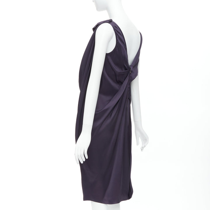 LANVIN Les 10 Ans navy acetate silk draped front zip back midi dress FR38 M