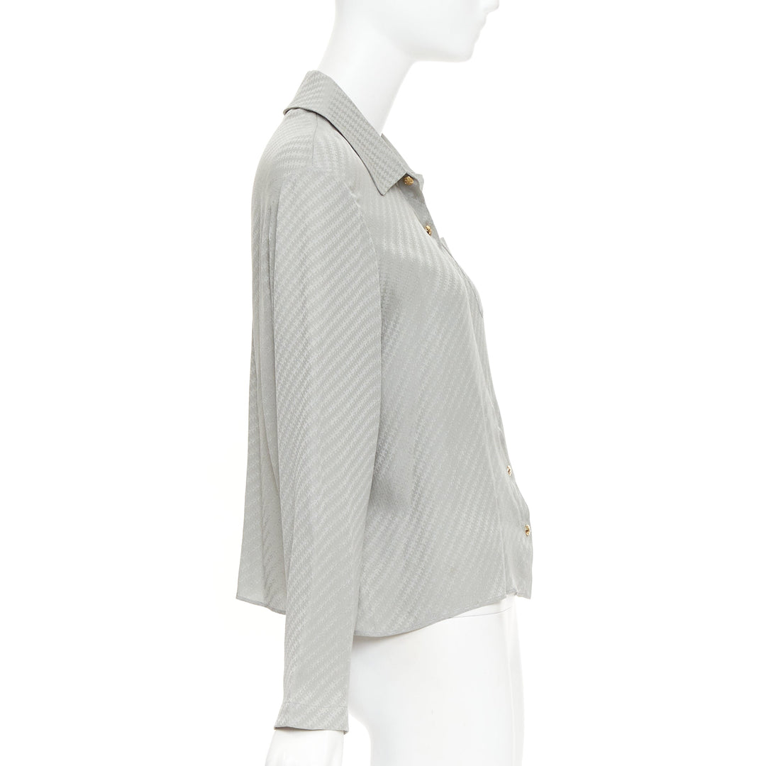 CELINE silk Triomphe Chain Jacquard embroidered logo crop blouse shirt FR36 S