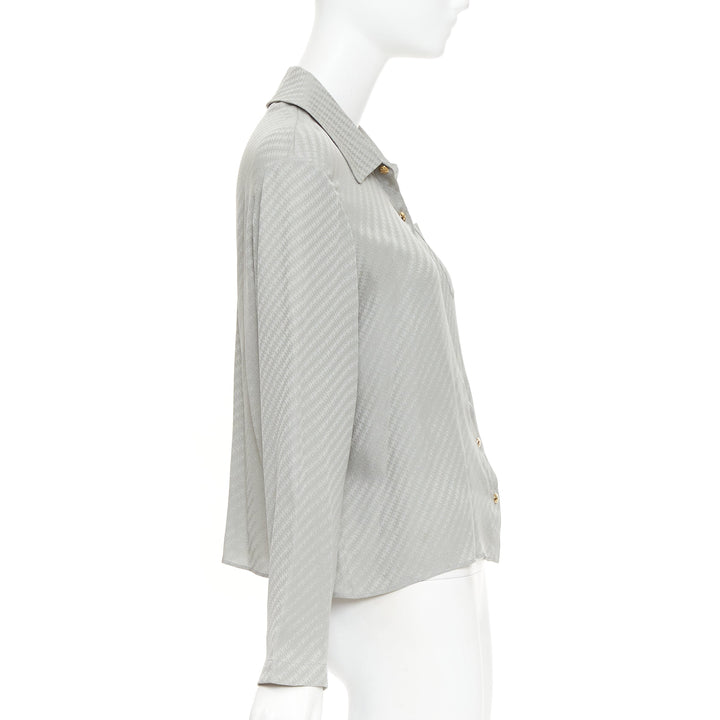 CELINE silk Triomphe Chain Jacquard embroidered logo crop blouse shirt FR36 S