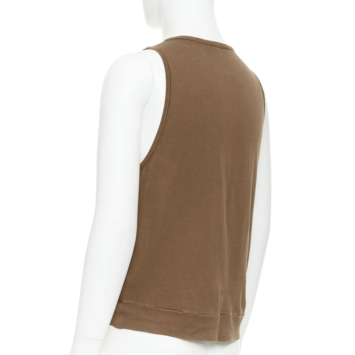 BOTTEGA VENETA brown silk cotton half button scoop neck tank top IT50 L