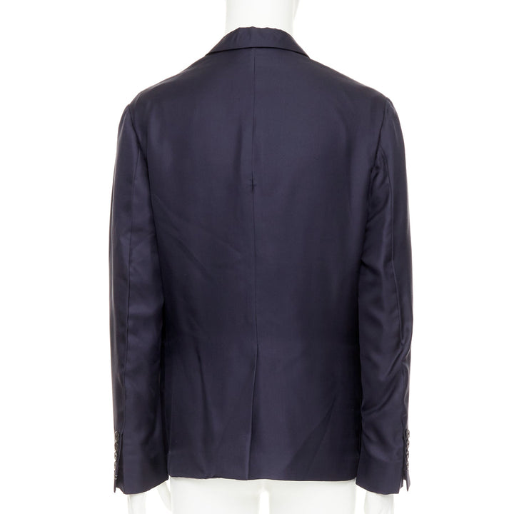 PRADA 2021 100% silk navy tonal triangle patch single breasted blazer IT48 M