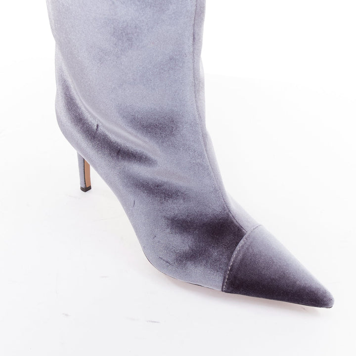 ALEXANDRE VAUTHIER Alex 105 grey velvet pointy knee high point toe boots EU39