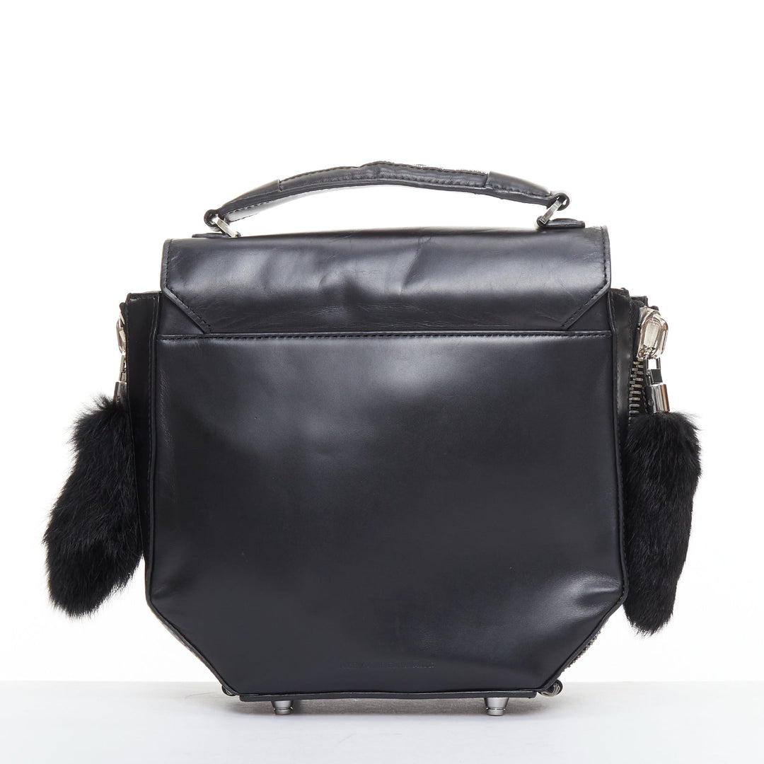 ALEXANDER WANG Devere black rabbit fur trim geometric structural bag