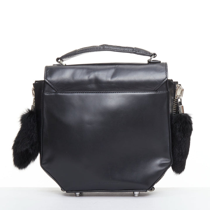 ALEXANDER WANG Devere black rabbit fur trim geometric structural bag