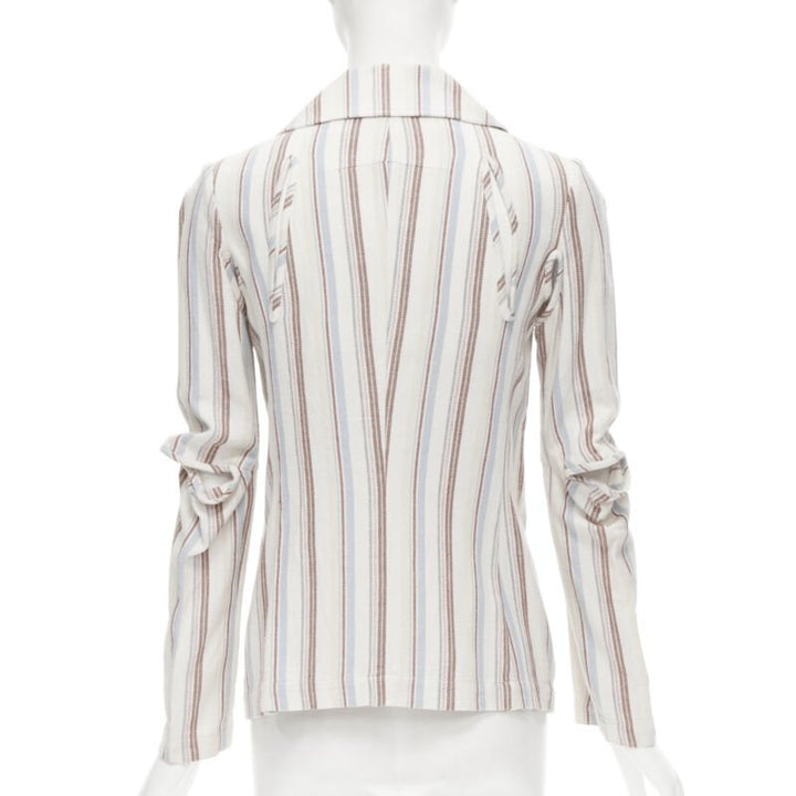 JUNYA WATANABE 1995 beige stripe cotton cut out sleeve double breasted jacket S