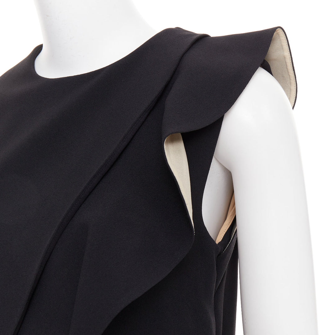 CHLOE black crepe cream silk trim asymmetric ruffle shift dress FR36 S