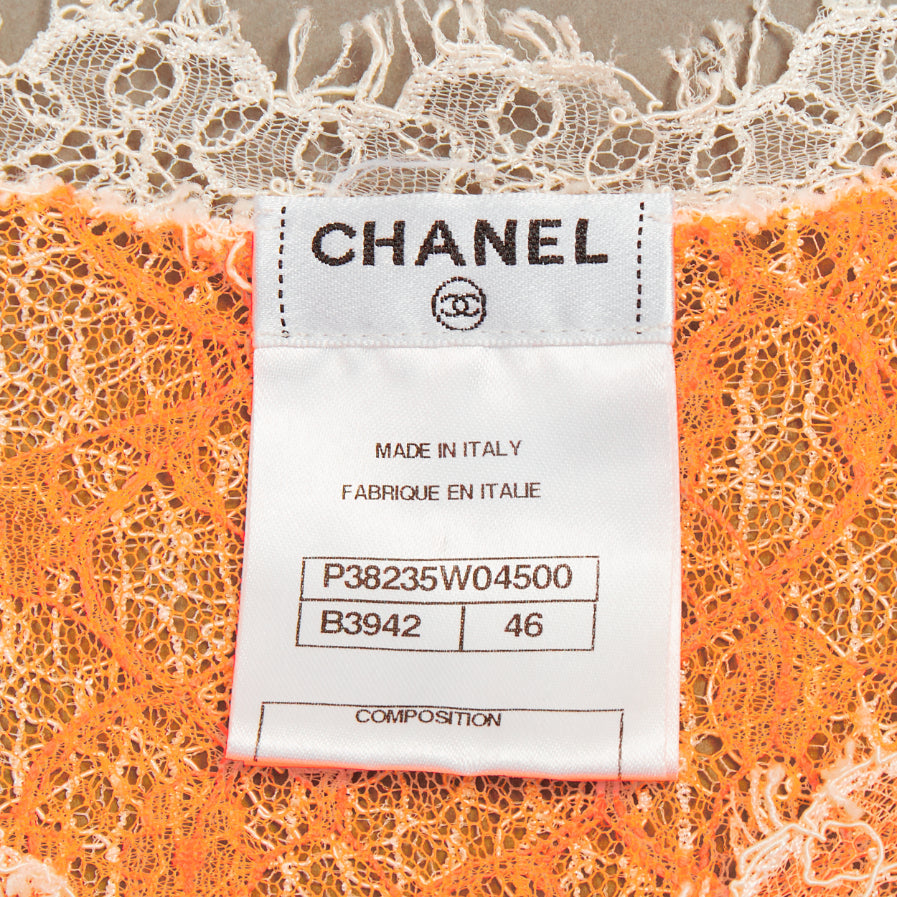 CHANEL 00P sheer orange white cotton lace layered knitwear top FR46 XL