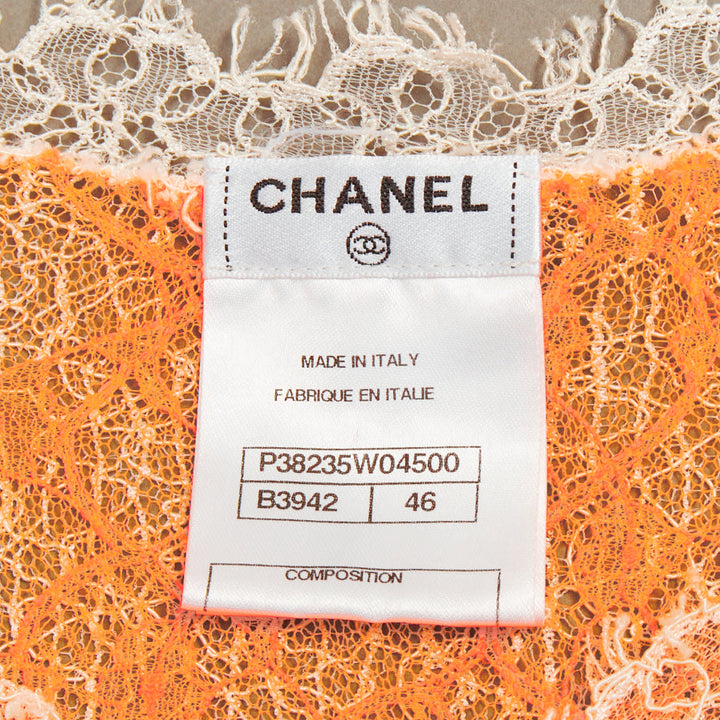 CHANEL 00P sheer orange white cotton lace layered knitwear top FR46 XL