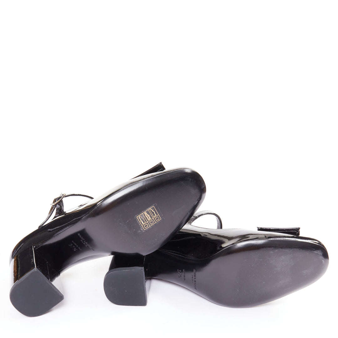 SAINT LAURENT black patent square brooch maryjane kitten pumps EU37.5