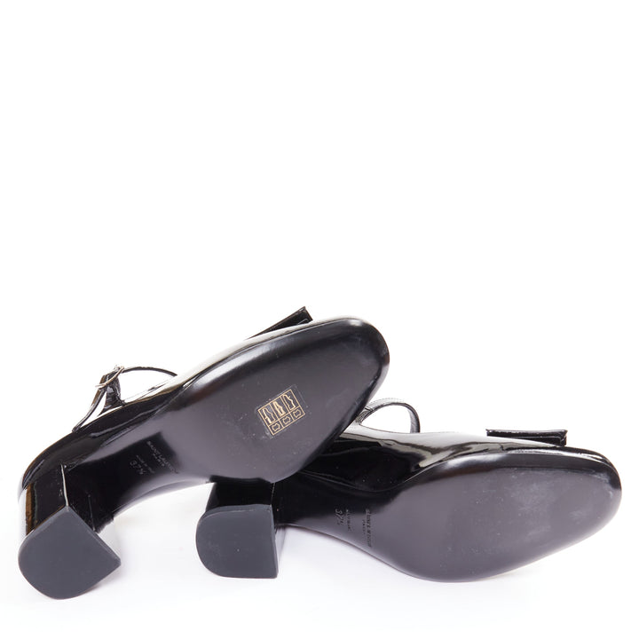 SAINT LAURENT black patent square brooch maryjane kitten pumps EU37.5