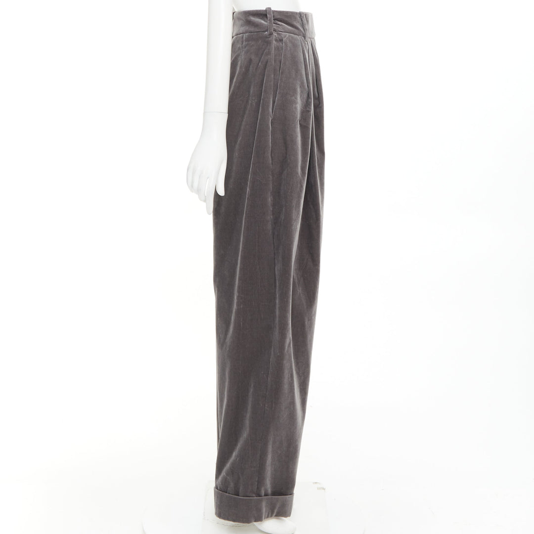 ALEXANDRE VAUTHIER COUTURE SS2022 Runway grey velvet pleated wide tuxedo pants