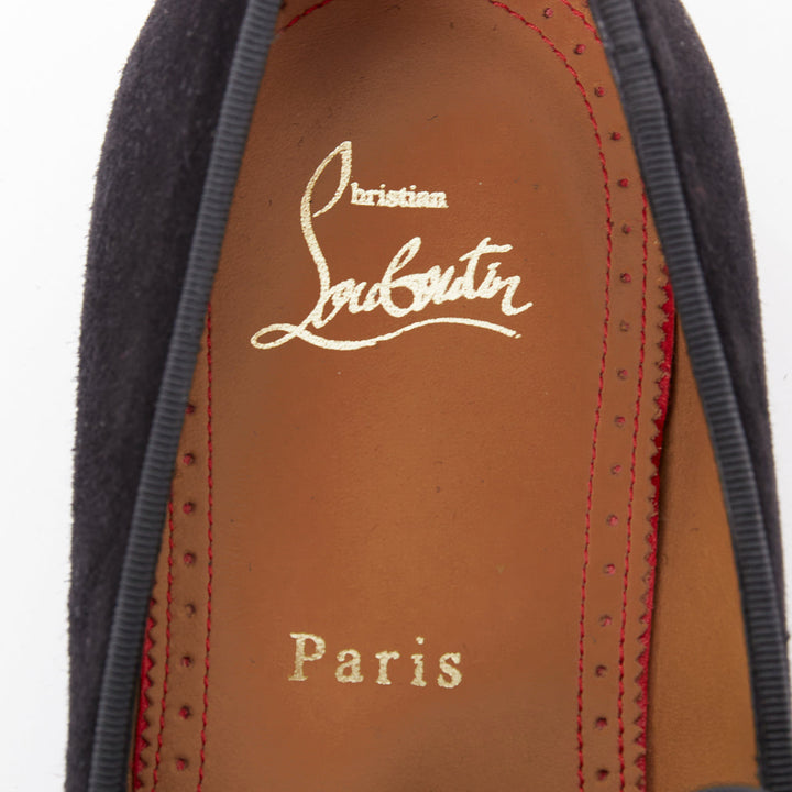 CHRISTIAN LOUBOUTIN Dandelion black suede classic minimal slip on loafers EU39.5