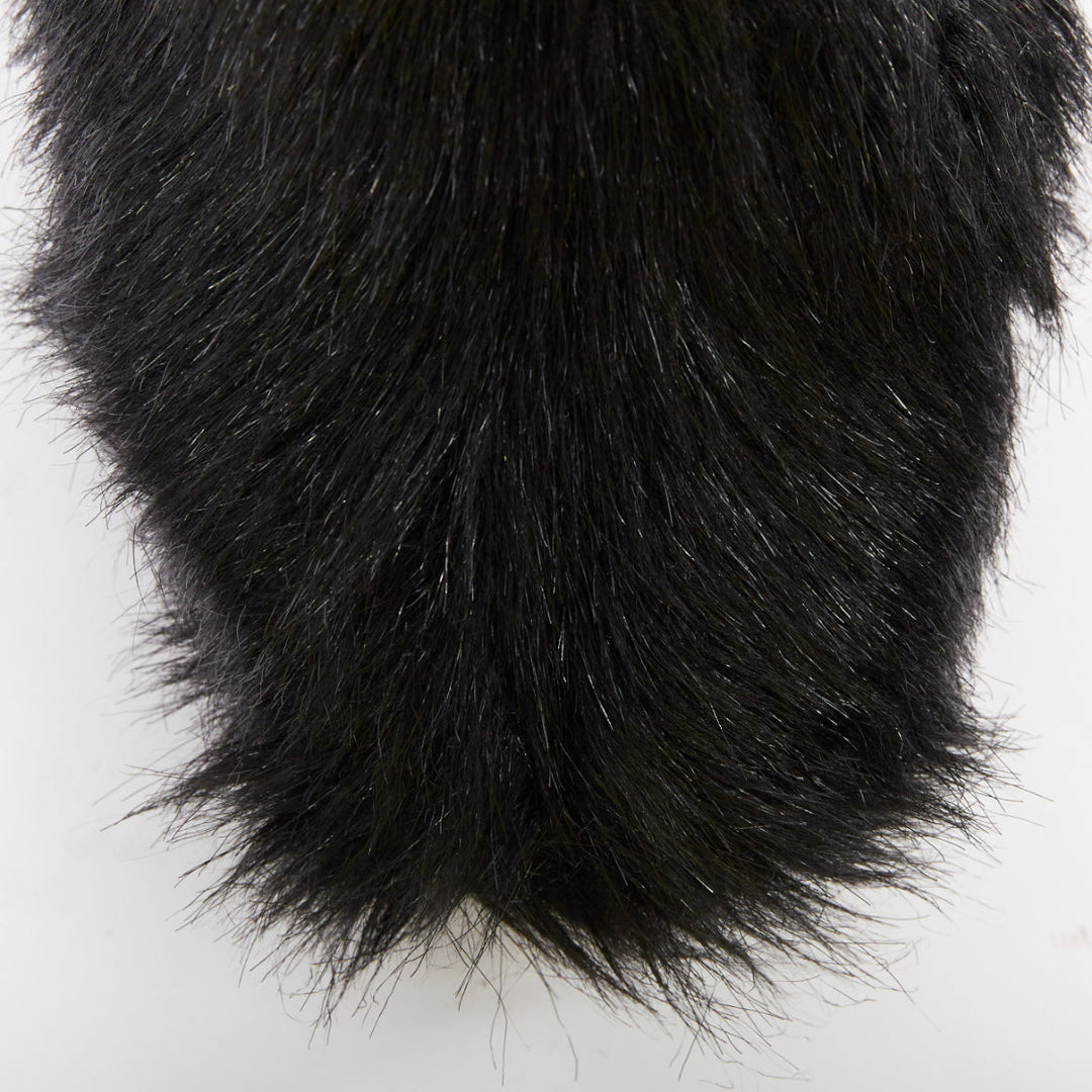 CHANEL 2010 Runway black Yeti faux fur silver CC clear iceberg heel boots EU38.5