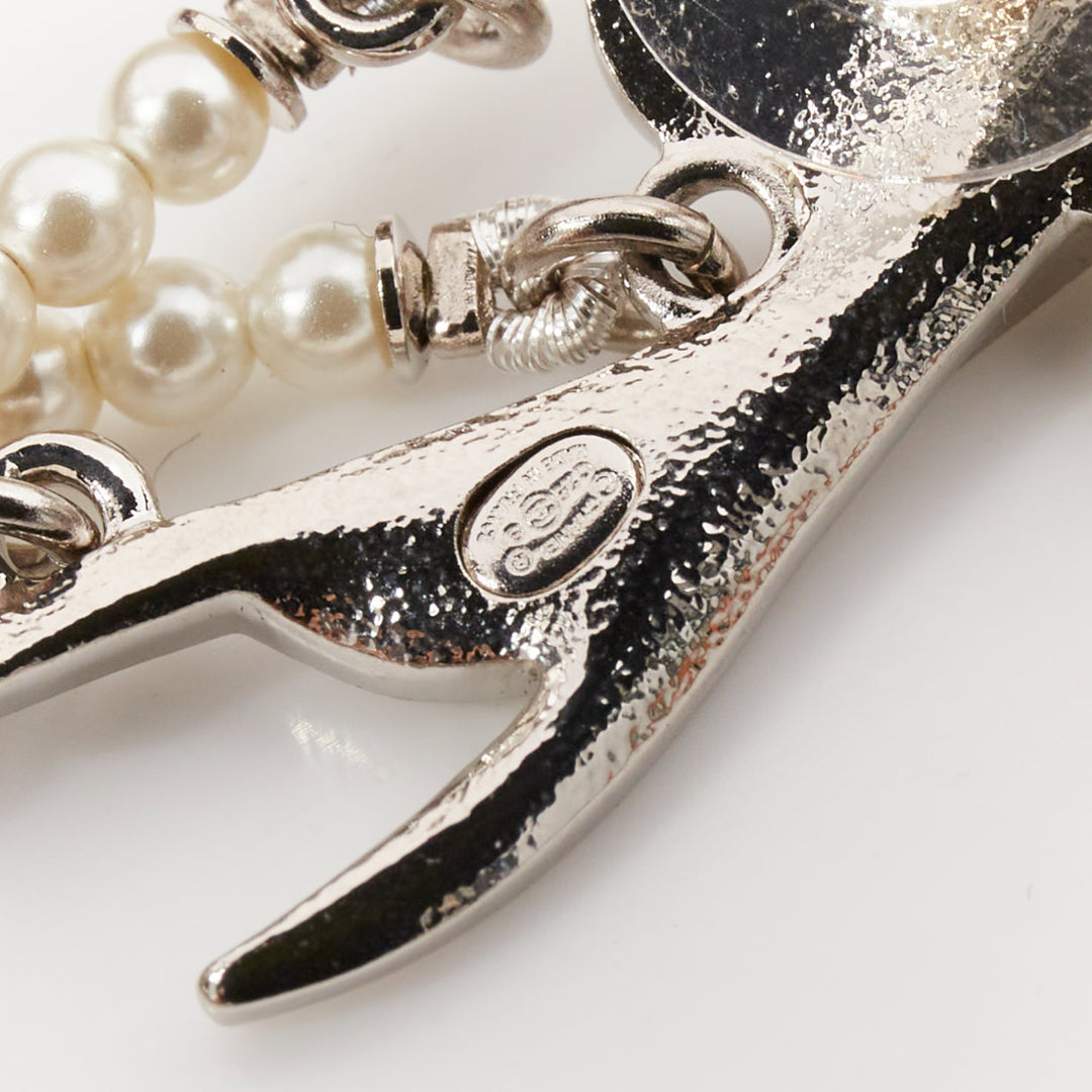 CHANEL C25S Swallow silver tone glass pearls rhinestones drop earrings Pair