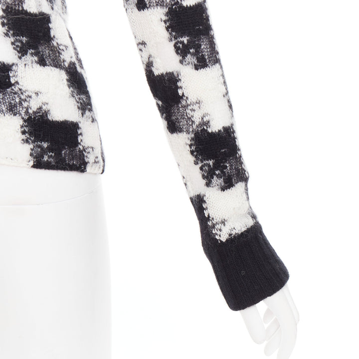 DIOR ChecknDior black white cashmere check sheer turtleneck sweater FR34 XS