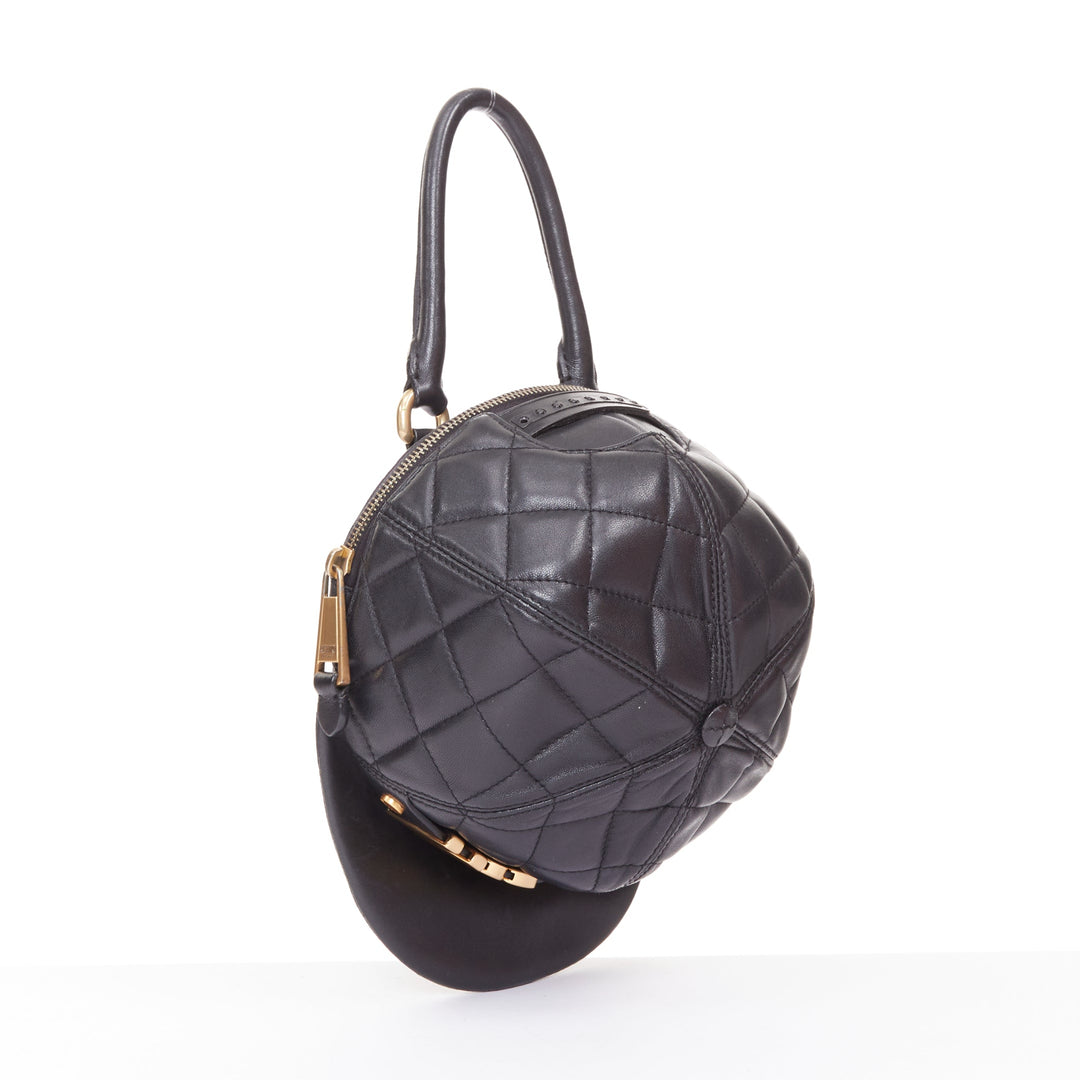 MOSCHINO Jeremy Scott black diamond quilted leather gold logo baseball cap bag