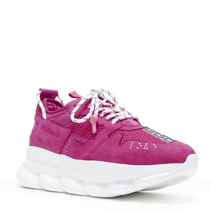 VERSACE Chain Reaction Blowzy shocking pink suede chunky dad sneaker EU39.5