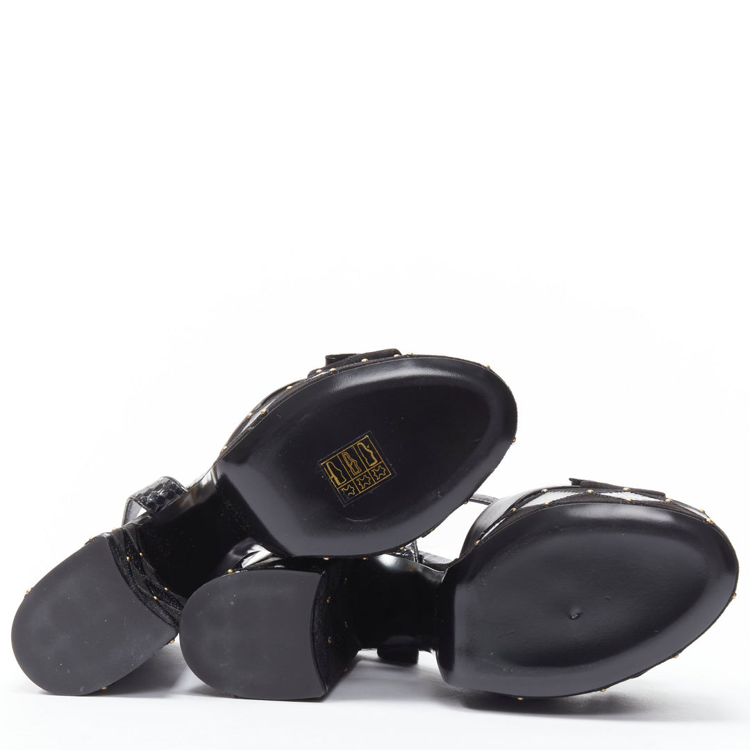 SAINT LAURENT Paige 85 Runway black patchwork stud platform sandals EU37