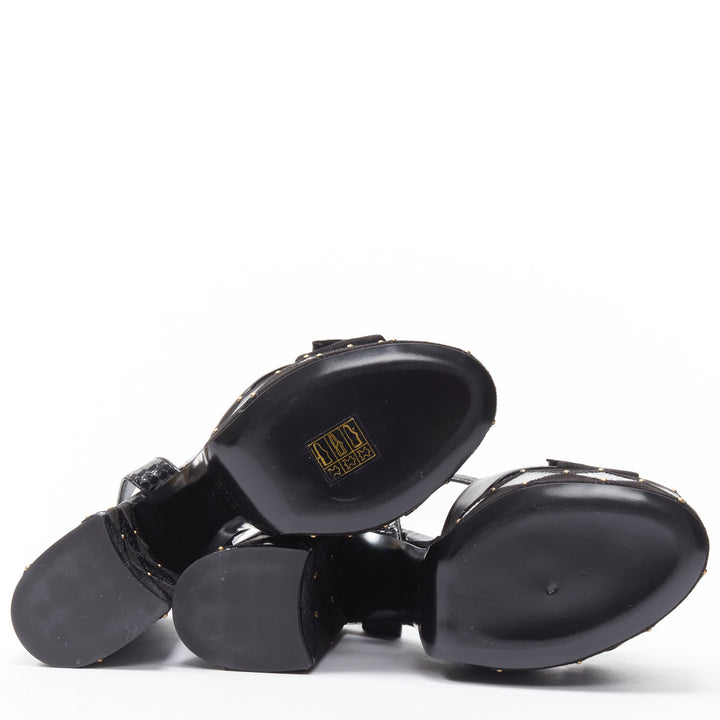 SAINT LAURENT Paige 85 Runway black patchwork stud platform sandals EU37