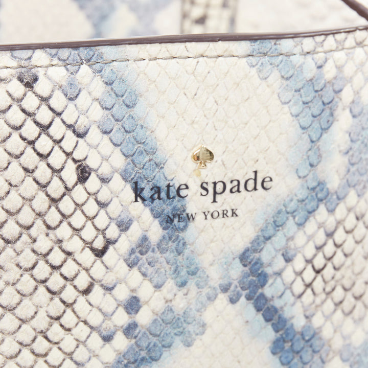 KATE SPADE blue cream scaled print goat skin gold logo drawstring tote bag