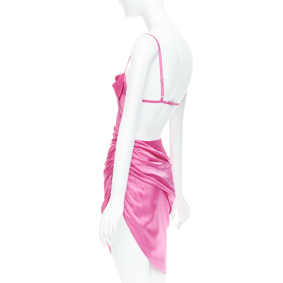 JACQUEMUS Le Splash Saudade pink satin ruched asymmetric strappy dress FR34 XS