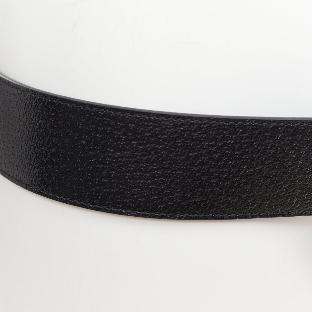 GUCCI Marmont black textured leather silver GG logo wide belt 100cm