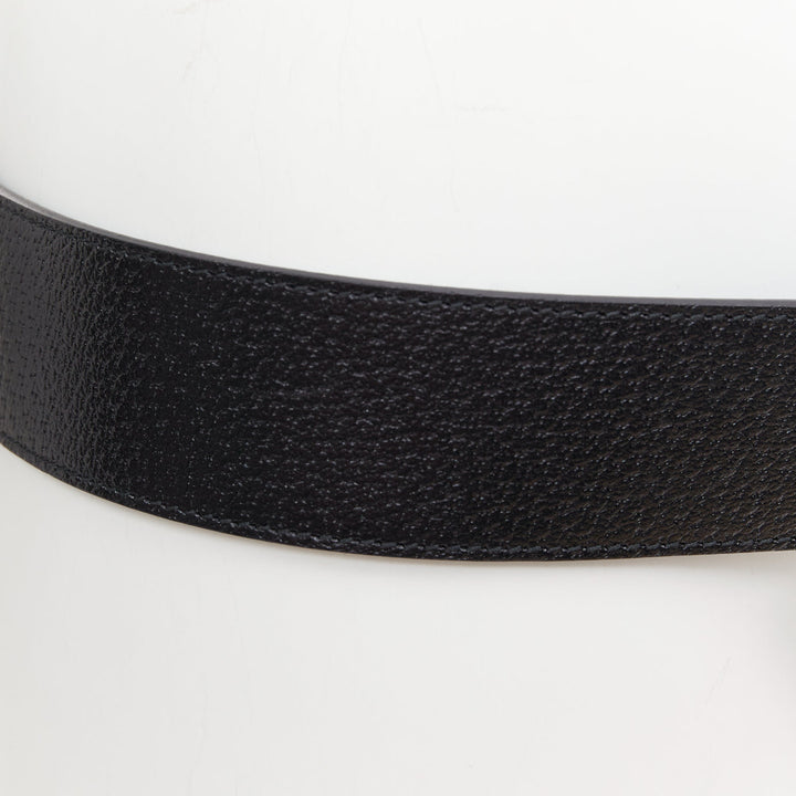 GUCCI Marmont black textured leather silver GG logo wide belt 100cm