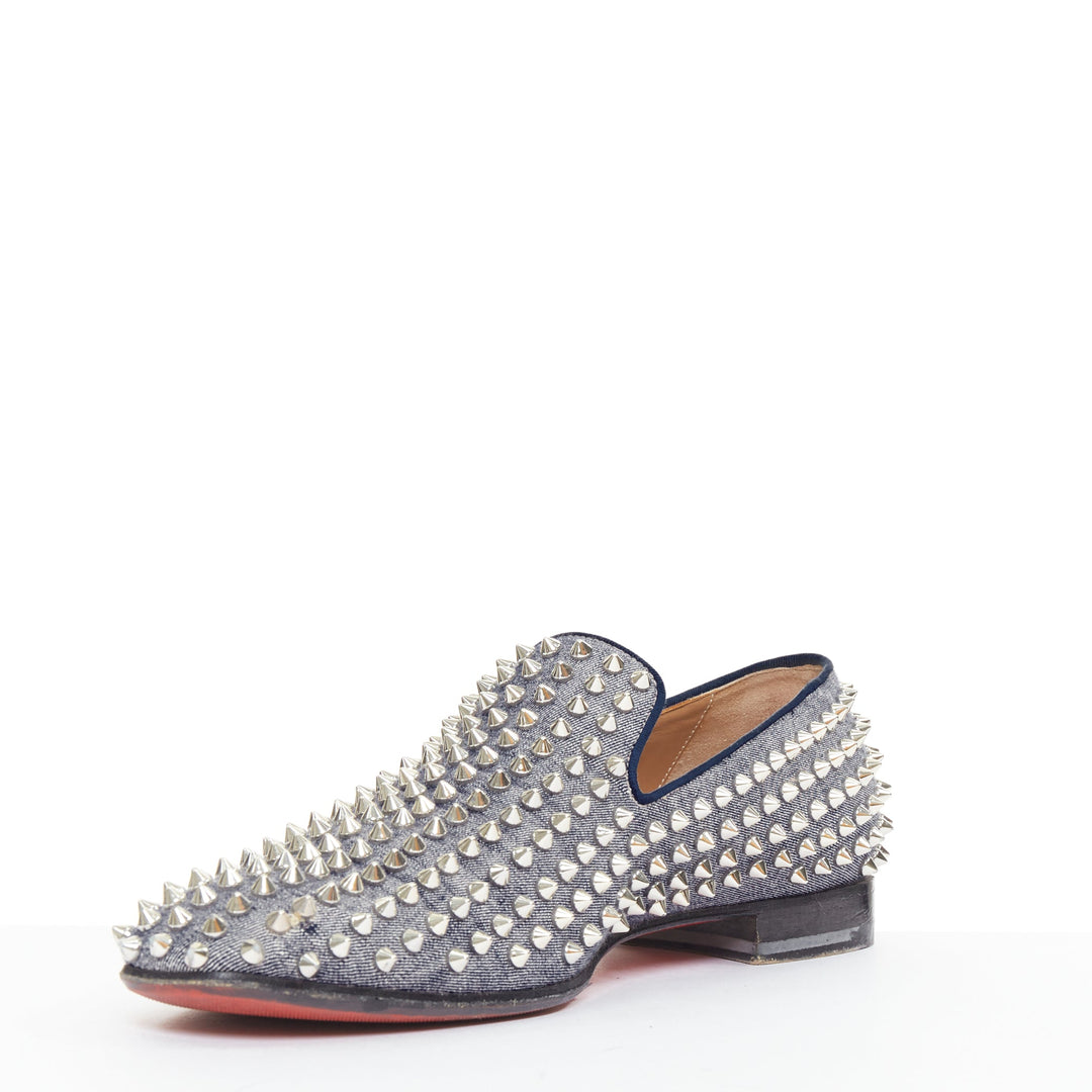 CHRISTIAN LOUBOUTIN Dandelion Spikes blue denim silver spike stud  loafer EU43