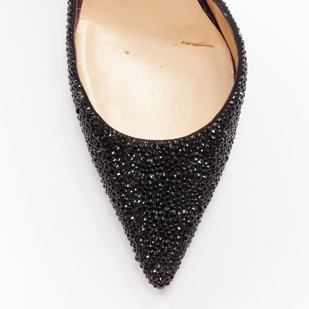 CHRISTIAN LOUBOUTIN Iriza 100 black rhinestone strass dorsay pumps EU38