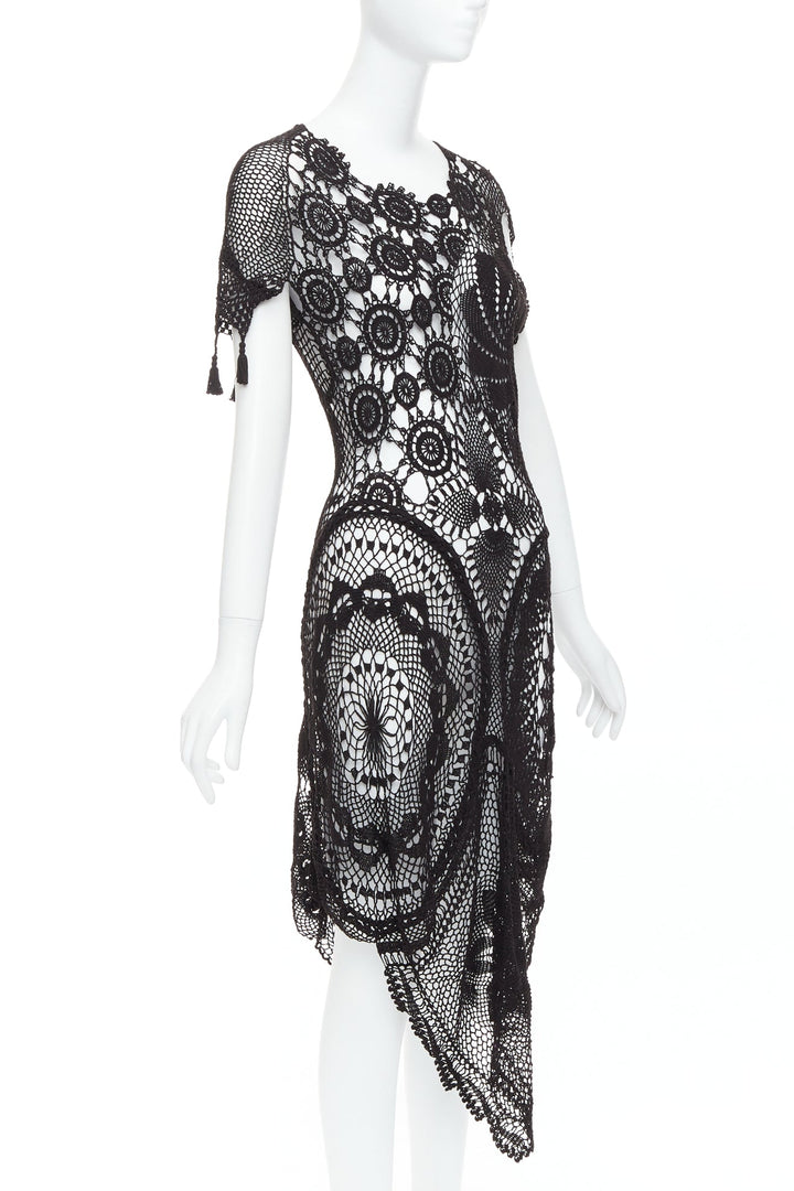 JEAN PAUL GAULTIER 2008 Vintage back lace crochet asymmetric dress IT38 XS