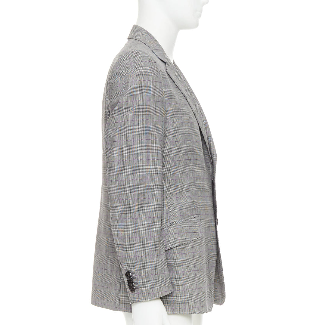 ETRO grey purple houndstooth single breasted flap pocket blazer IT52 XL