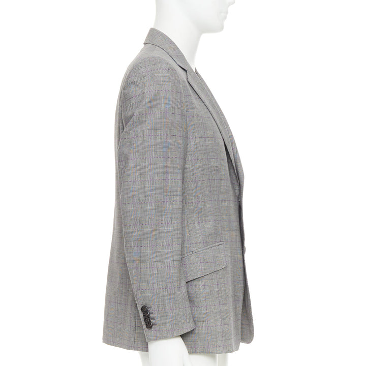 ETRO grey purple houndstooth single breasted flap pocket blazer IT52 XL