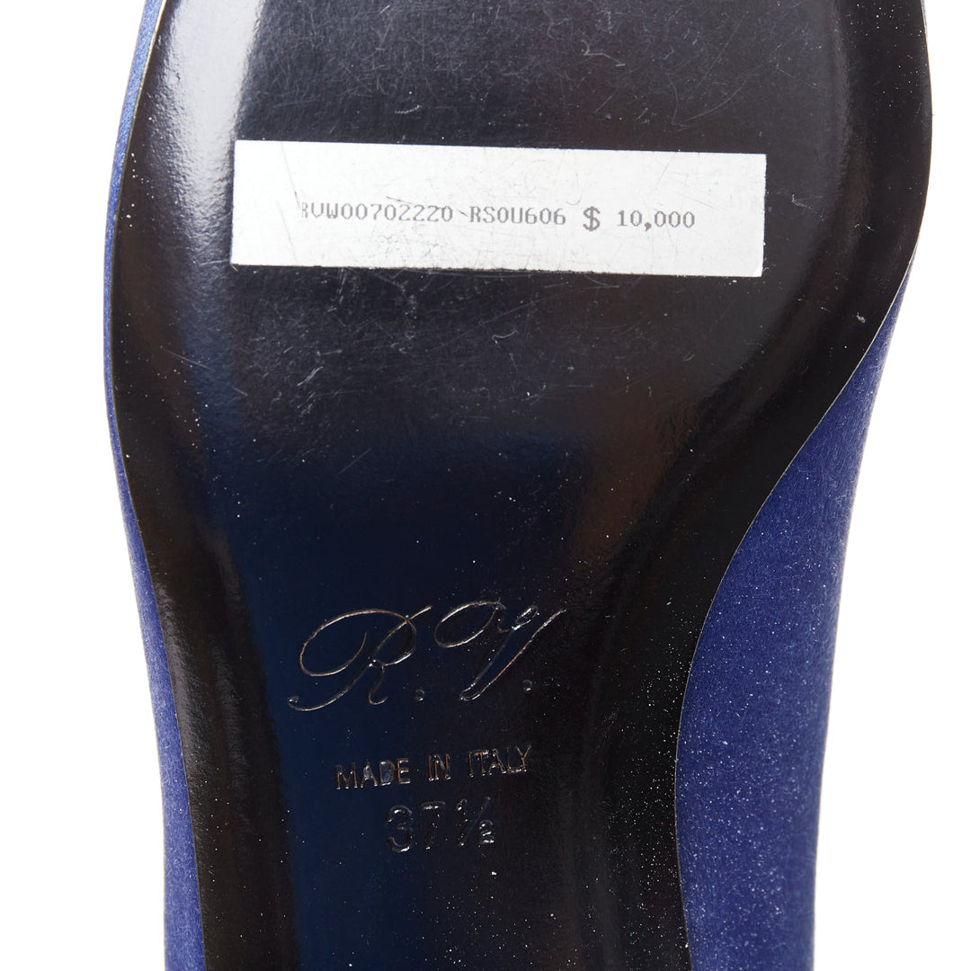ROGER VIVIER Dec Belle Strass cobalt blue satin crystal buckle flats EU37.5