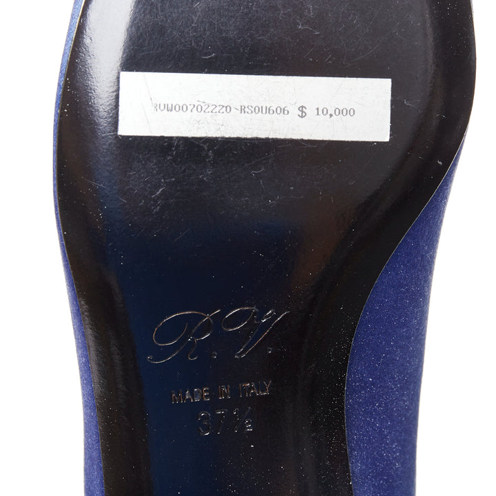 ROGER VIVIER Dec Belle Strass cobalt blue satin crystal buckle flats EU37.5