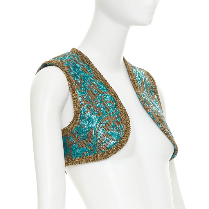 DOLCE GABBANA 2021 blue gold metallic baroque floral jacquard bolero IT38 XS