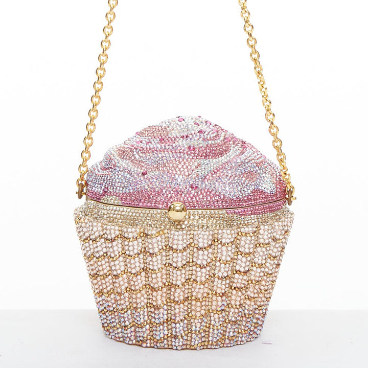 JUDITH LEIBER Limited pink gold strawberry cupcake crystal Say Yes clutch bag