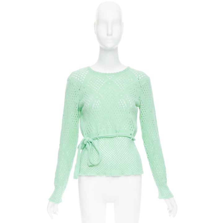 SALVATORE FERRAGAMO green virgin wool cashmere tie belt knit sweater XL