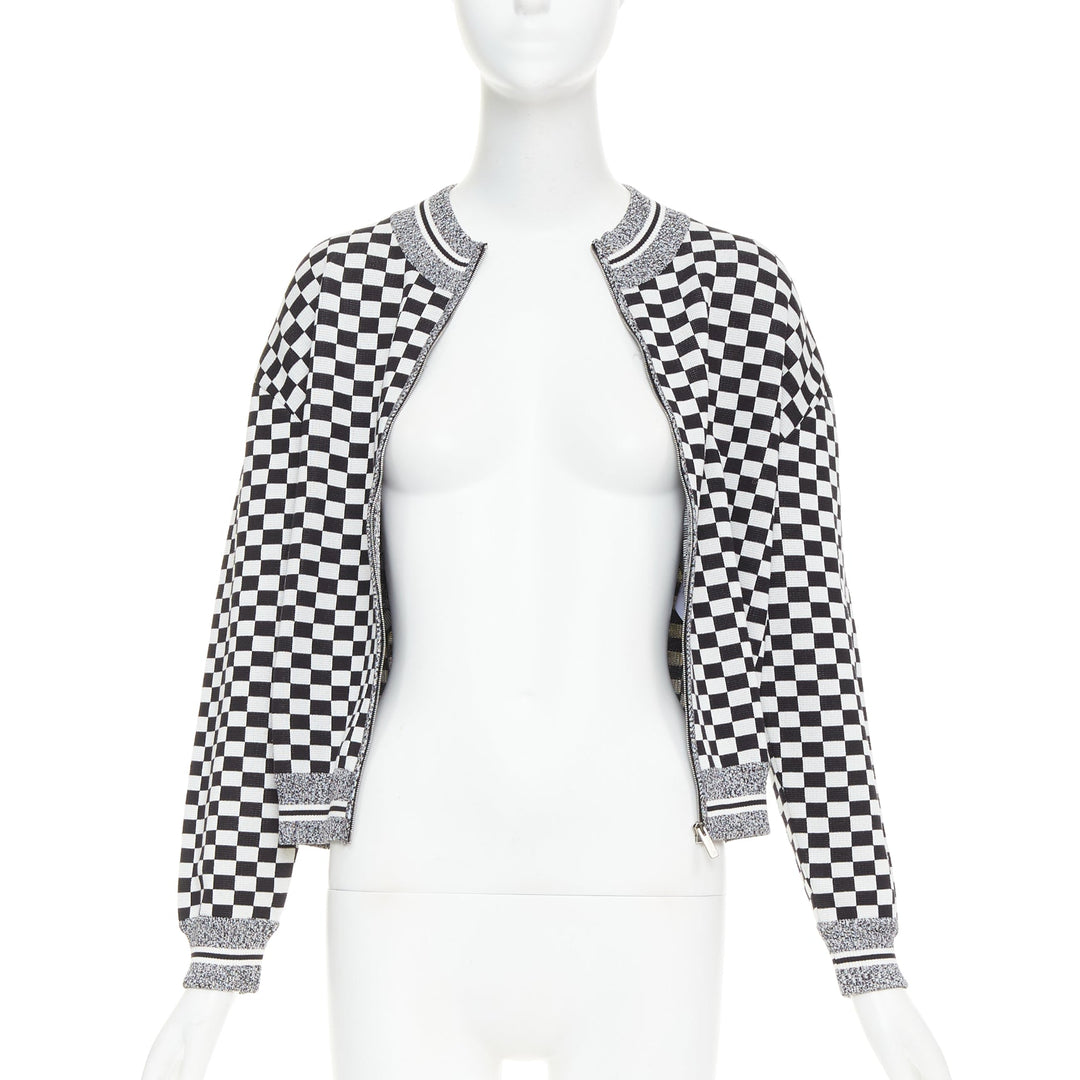 CHRISTIAN DIOR 2018 J'ADior black checkered silk cotton zip up jacket FR38 M