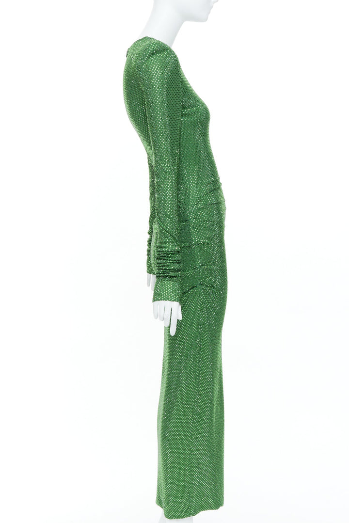 ALEXANDRE VAUTHIER COUTURE SS2019 Runway green crystal pad shoulder dress FR36 S