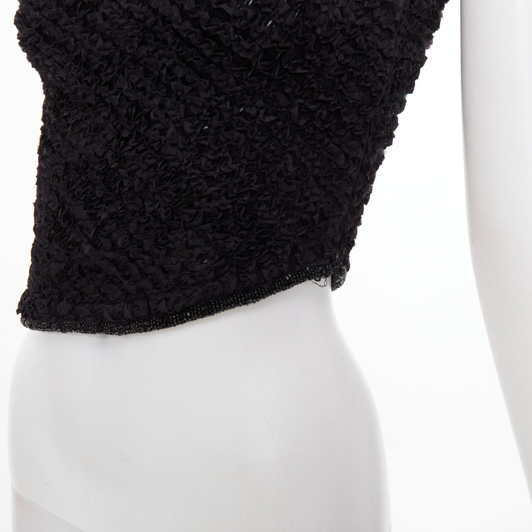 EMPORIO ARMANI 1999 Runway black shirred ruffle beaded asymmetric top IT38 XS