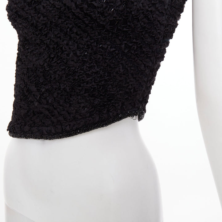 EMPORIO ARMANI 1999 Runway black shirred ruffle beaded asymmetric top IT38 XS