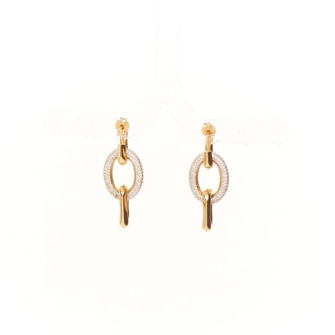 CELINE 2018 Phoebe Philo gold tone brass crystal trio loop hoop earrings Pair