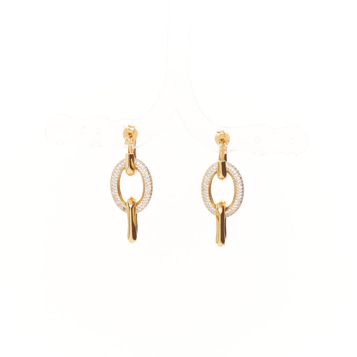 CELINE 2018 Phoebe Philo gold tone brass crystal trio loop hoop earrings Pair