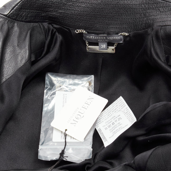 ALEXANDER MCQUEEN 2010 black leather belted peplum biker jacket IT38 XS