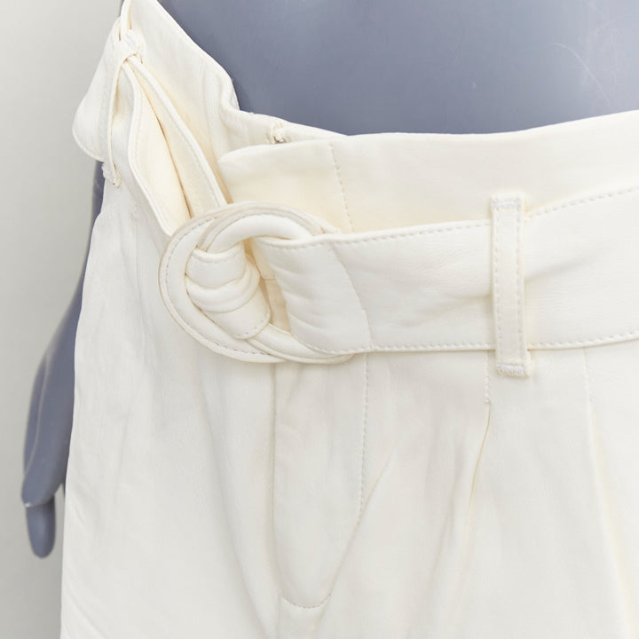 FRAME butter cream lamb leather high waisted belted paperbag shorts 27"