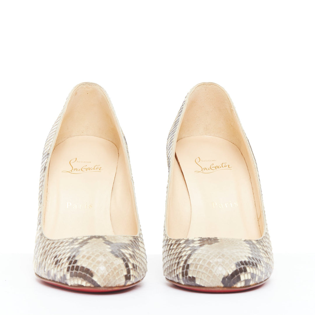 CHRISTIAN LOUBOUTIN Declic natural scaled leather almond toe stiletto pumps EU37.5