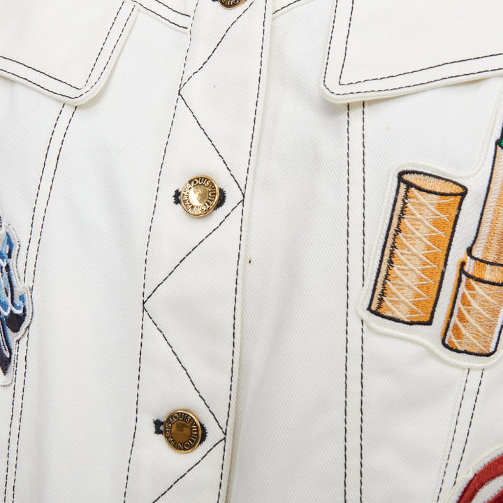 LOUIS VUITTON Virgil Abloh 2021 Runway cream denim embroidered badge coat FR36 S